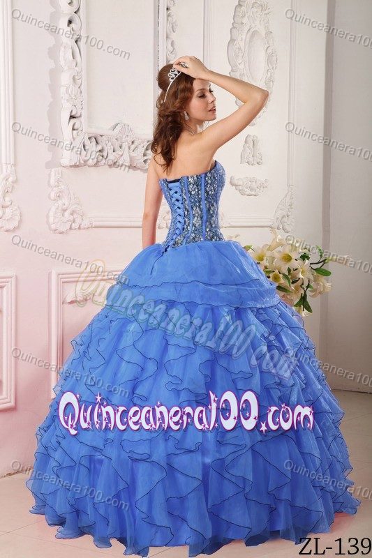 Lovely Sky Blue Sweetheart Beading Dress for Quince with Ruffles