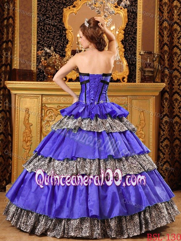 Popular Blue Multi-Layered Quinceanera Dresses with Leopard