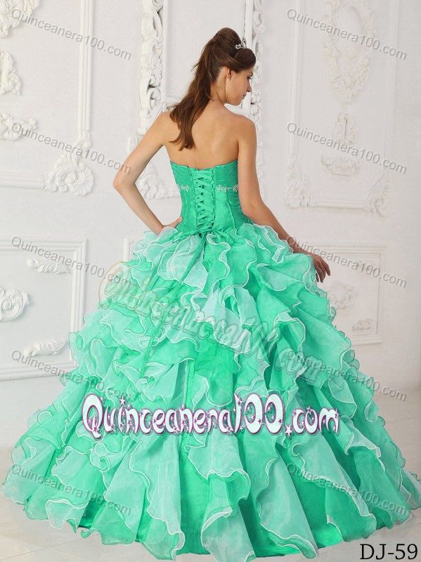 Apple Green Beading Ruffled Sweet Sixteen Dresses with Appliques