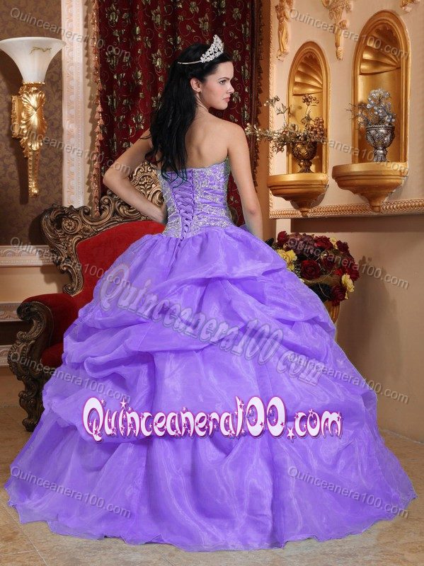 Lavender Pick-ups Dress for Sweet Fifteen Sweetheart with Beading