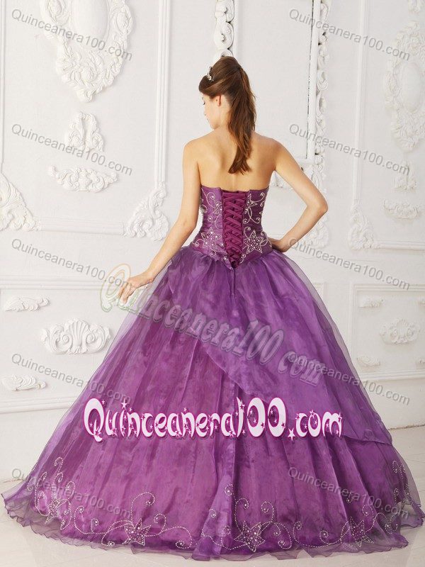 Stylish Embroidery Satin and Tulle Quinceanera Party Dress in Purple