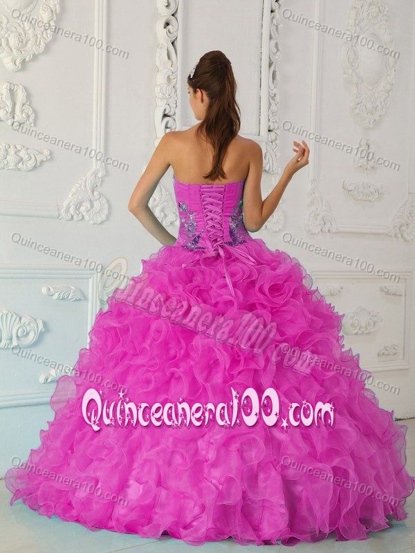 Organza and Tulle Strapless Quinceanera Gown Dress with Appliques