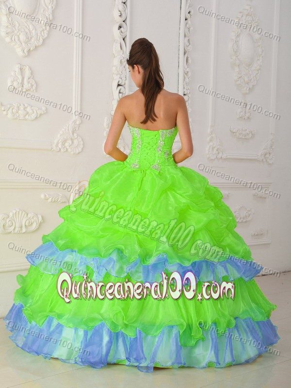 Dressy Yellow Green Organza Quinceanera Party Dress with Pick-ups