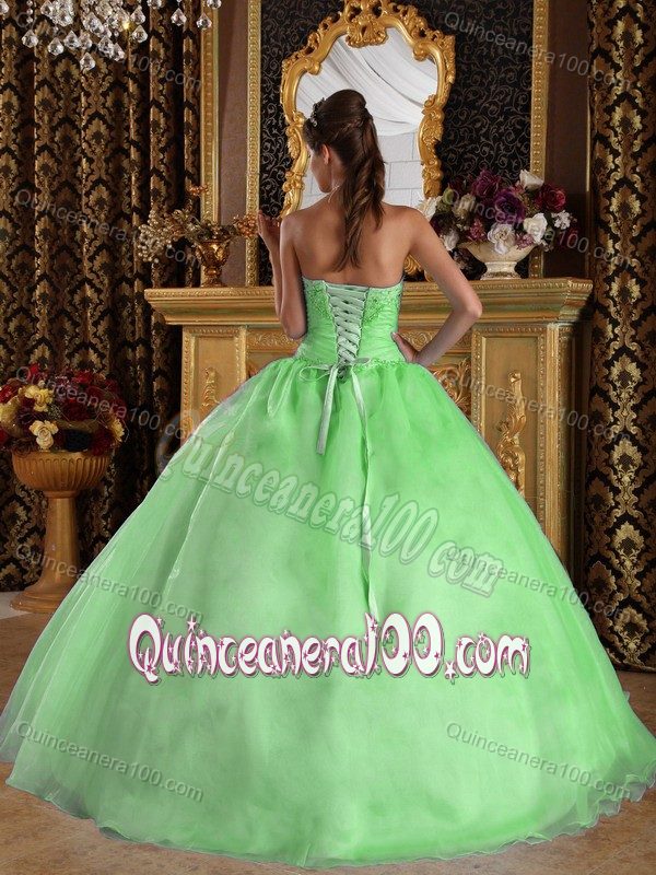 Organza Strapless Beading Quinceanera Party Dresses in Spring Green