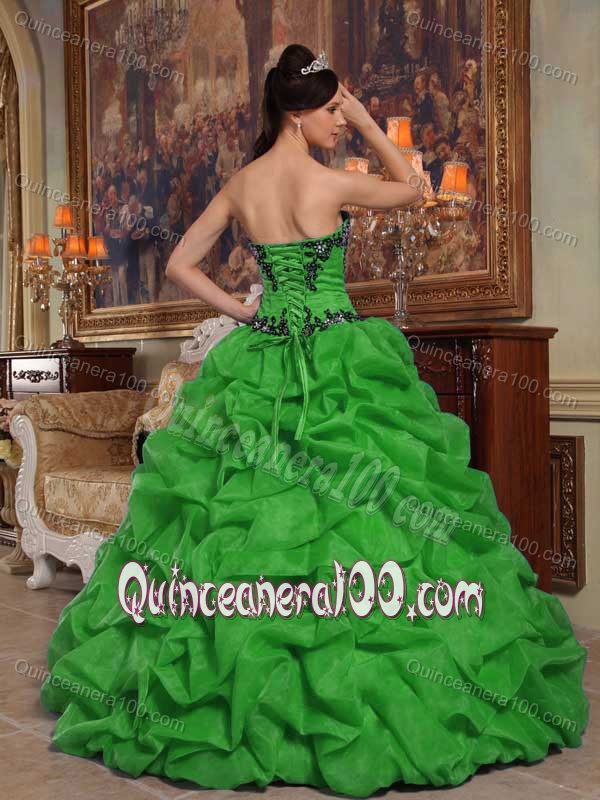 Discount Strapless Appliques Pick-ups Sweet Sixteen Dress in Green