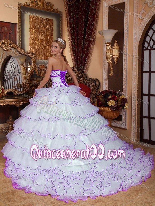 Cheap White Multi-layer Strapless Sweet Sixteen Dress with Appliques