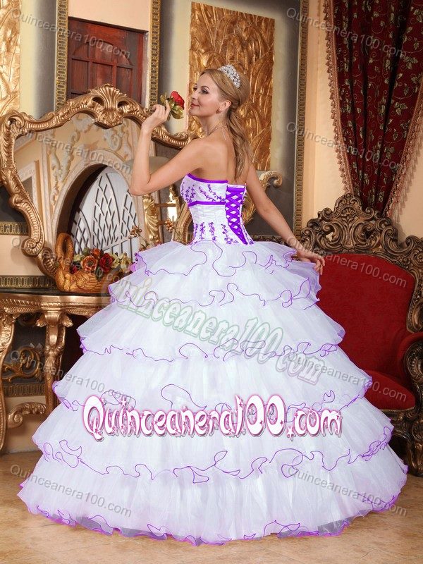 Cheap White Multi-layer Strapless Sweet Sixteen Dress with Appliques