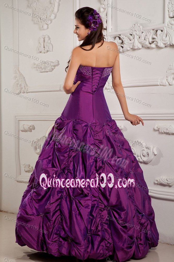 New Strapless Embroidery Beaded Taffeta Dress for Quince in Purple