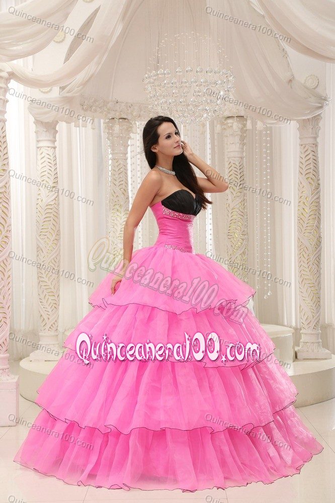 Multi-layer Organza Rose Pink Vestidos Para Quinceanera with Ruffles