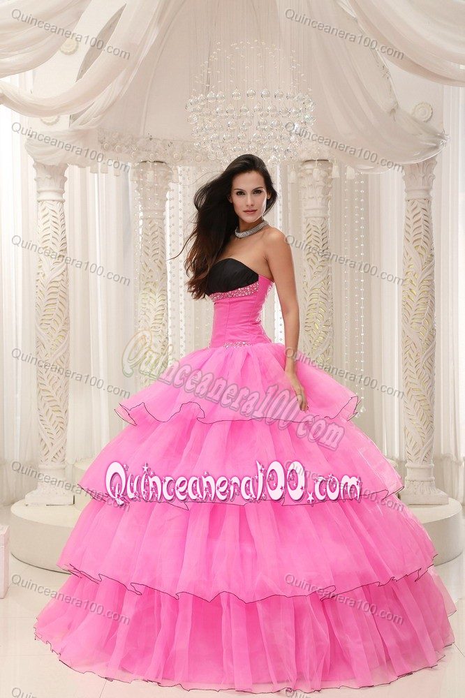 Multi-layer Organza Rose Pink Vestidos Para Quinceanera with Ruffles