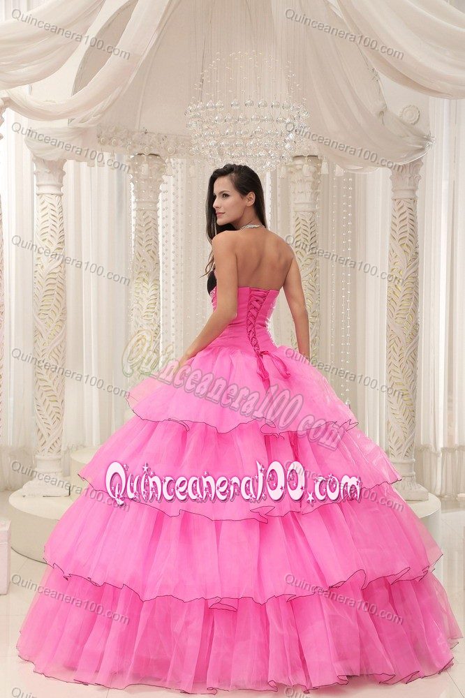 Multi-layer Organza Rose Pink Vestidos Para Quinceanera with Ruffles