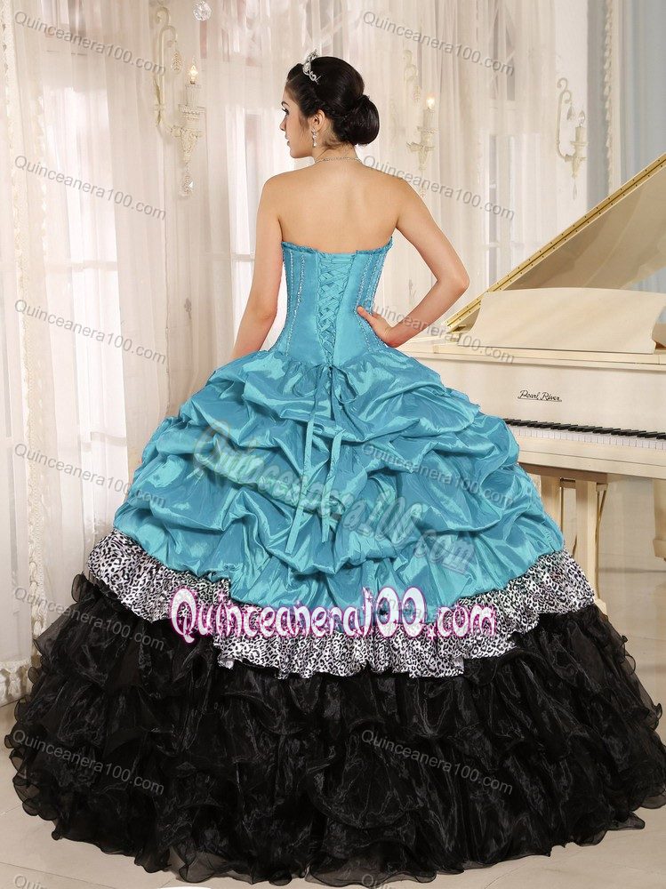 Leopard Printed Ruffles Quinceanera Dress Multi-color with Pick-ups