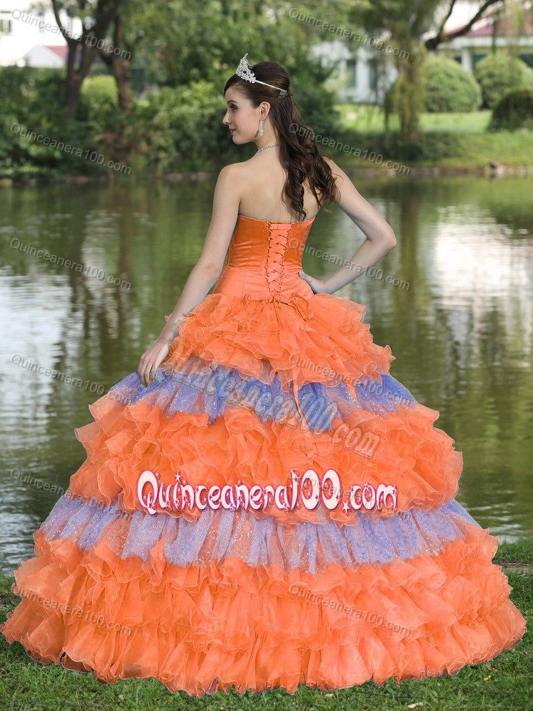 Enshrinement Multi-tiered Beading and Sequins Quinceanera Dress in Orange