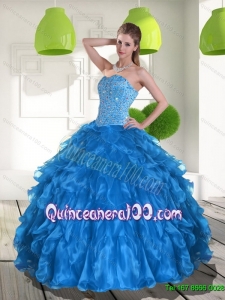 2015 New Arrival Blue Quinceanera Dress with Ruffles and Beading