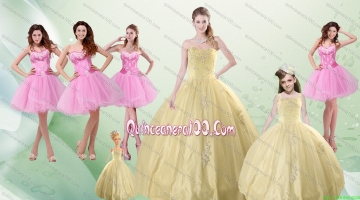 2015 Beautiful Sweetheart Champagne Quinceanera Dress and Pink Dama Dresses and Straps Ball Gown Little Girl Dress