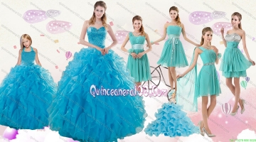 2015 Cheap Teal Sweetheart Quinceanera Dress and Ruching and Beading Short Prom Dresses and Halter Top Ruffles Little Girl Dress