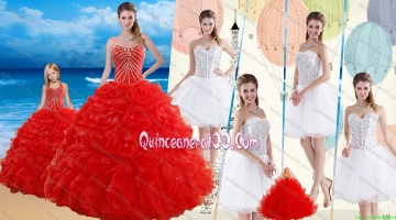 2015 Red Ruffled Quinceanera Dress and Beaded White Short Dama Dresses and Halter Top Beaded Pageant Dresses for Little Girl