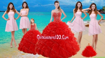 2015 Ruffled Red Quinceanera Dress and Baby Pink Strapless Prom Dresses and Halter Top Beaded Little Girl Dress