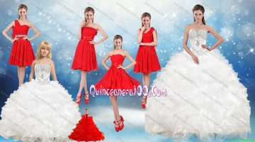 2015 Ruffles and Beading White Sweet 16 Dresses and Red Short Dama Dresses and Ruffles White Little Girl Dress