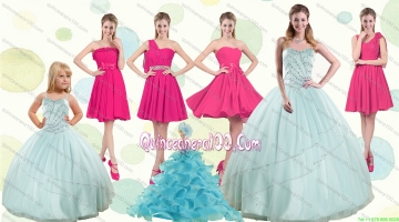 Apple Green Sweetheart Quinceanera Dress and Hot Pink Knee Length Prom Dresses and Beading and Ruffles Little Girl Dress