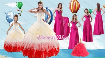 Beading Multi Color Quinceanera Gown and Hot Pink Sweetheart Long Prom Dresses and Halter Top Multi Color Little Girl Dress