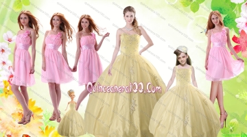 Champagne Ball Gown Quinceanera Dress and Ruching Baby Pink Dama Dresses and Floor Length 2015 Little Girl Dress