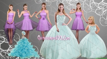 Cheap Sweetheart Beading Quinceanera Dress and Lilac Short Prom Dresses and Apple Green Spaghetti Straps Beading Pageant Dresses for Little Girl