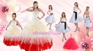 Multi Color Strapless Beading Quinceanera Dress and White Strapless Ruching Prom Dresses and Halter Top Beading Little Girl Dress