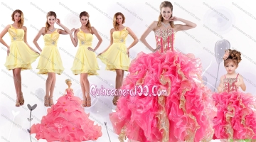 Perfect Beading and Ruffles Quinceanera Dress and Beading Yellow One Shoulder Dama Dresses and Multi Color Ball Gown Pageant Dresses for Little Girl