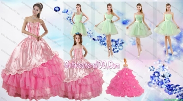 Ruffled Layers Sweetheart Quinceanera Dress and Ruching Apple Green Dama Dresses and Rose Pink Little Girl Dress