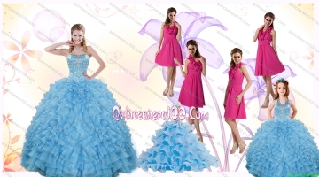 2015 Gorgeous Ruffles and Beading Quinceanera Dress and Hot Pink Short Dama Dresses and Cute Halter Top Little Girl Dress