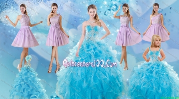 Baby Blue Ball Gown Ruffles Quinceanera Dress and Lilac Short Dama Dresses and Applique and Ruffles Little Girl Dress