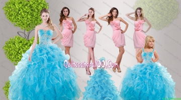 Baby Blue Ruffles Quinceanera Dress and Hand Made Flowers Baby Pink Dama Dresses and Straps Appliques Little Girl Dress