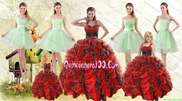 Beading Multi Color Sweetheart Quinceanera Gown and Apple Green Short Prom Dresses and Straps Ruffles Little Girl Dress