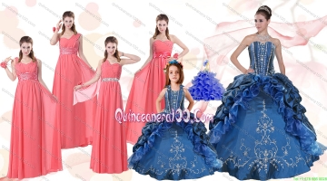 Elegant Ruffles and Embroidery Quinceanera Gown and Watermelon Long Prom Dresses and Embroidery Little Girl Dress