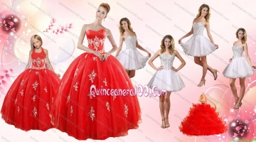 Red Ball Gown Appliques Quinceanera Dress and Short Beading White Dresses and Red Halter Top Little Girl Dress