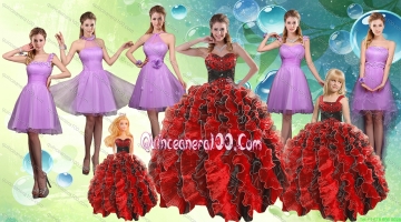 Sweetheart Ruffles Multi Color Quinceanera Dress and Knee Length Ruching Dama Dresses and Multi Color Little Girl Dress