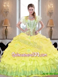 New Style Yellow 2015 Summer Quinceanera Dresses with Beading and Pick Ups