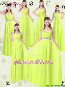 Cheap Empire Floor Length Belt Bridesmaid Dresses in Yellow Green for 2016 Spring