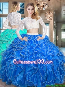 Exquisite Laced Bodice Beaded Decorated Waist Royal Blue Quinceanera Dress