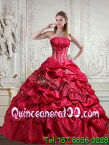 2015 Luxurious Appliques and Pick Ups Red Sweet 16 Dress