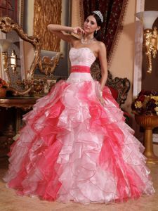 Pink Sweetheart Beading and Ruched Dresses For a Quince in Red