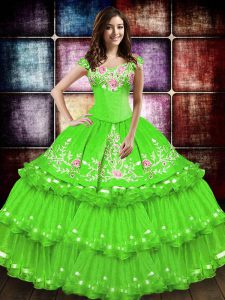 Fantastic Floor Length Quinceanera Dresses Taffeta Sleeveless Embroidery and Ruffled Layers