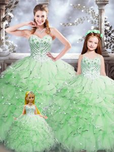 Super Floor Length Apple Green Sweet 16 Dresses Sweetheart Sleeveless Lace Up