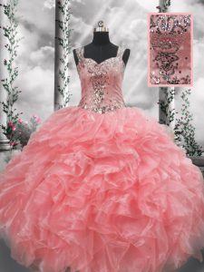 Floor Length Ball Gowns Sleeveless Watermelon Red 15 Quinceanera Dress Zipper