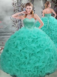 Sleeveless Brush Train Lace Up Beading Ball Gown Prom Dress