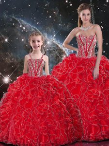 Sweet Wine Red Sleeveless Beading and Ruffles Floor Length Sweet 16 Quinceanera Dress