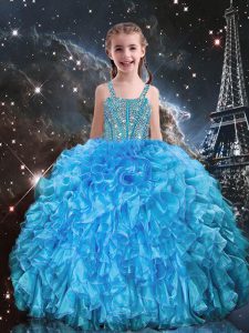 Sleeveless Lace Up Floor Length Beading and Ruffles Kids Pageant Dress