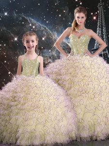 Light Yellow Sleeveless Beading and Ruffles Floor Length Vestidos de Quinceanera