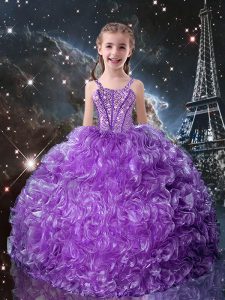 Floor Length Eggplant Purple Pageant Dresses Straps Sleeveless Lace Up